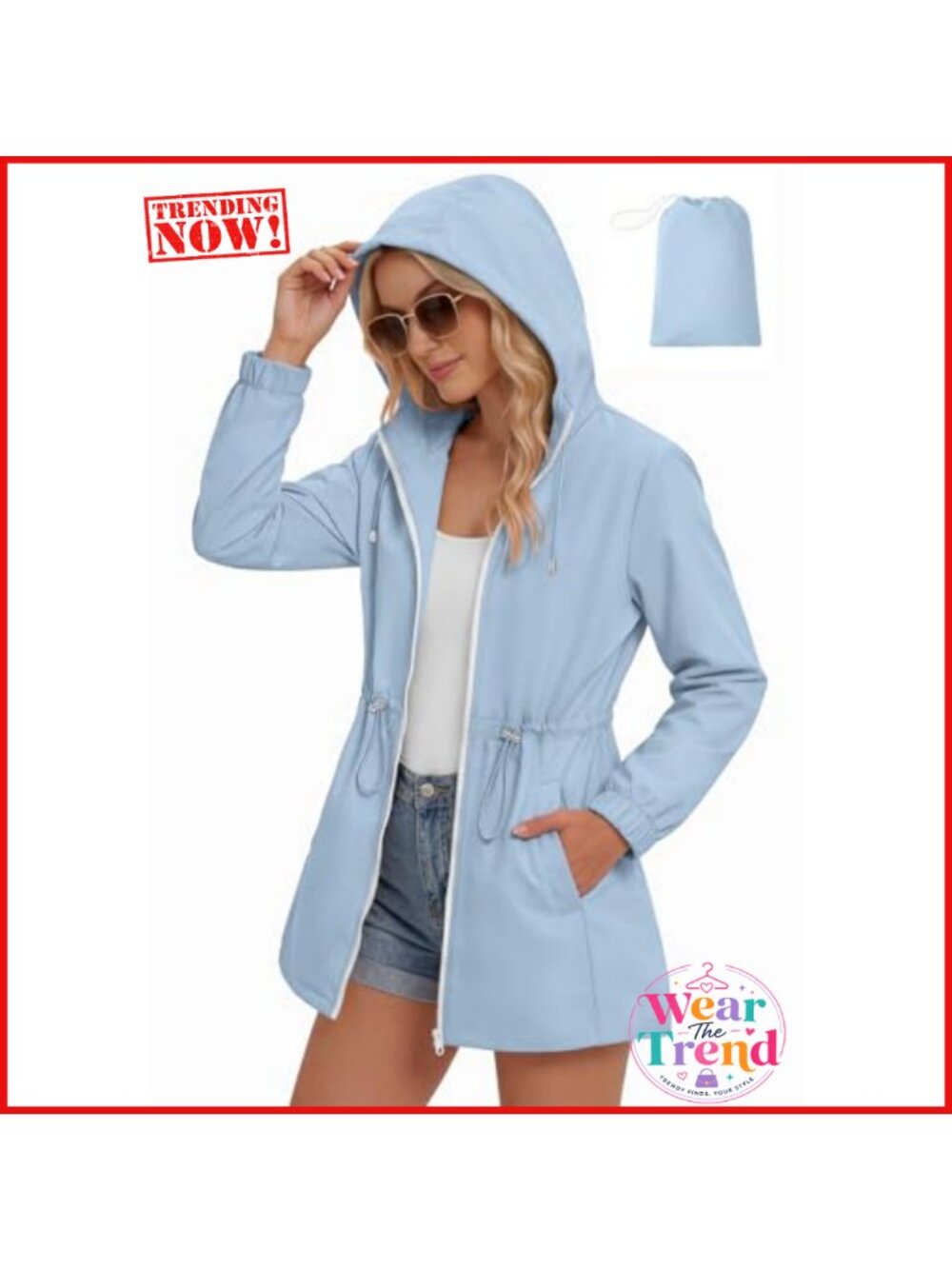 Lightweight Packable Waterproof Hooded Rain Jacket for Women
